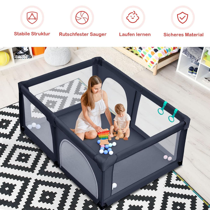 GOPLUS Baby Laufstall mit 50 Spielbällen, Krabbelgitter für Kleinkinder & Säulinge, stabiler Laufgit