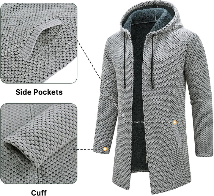 KUDORO Strickjacke Herren Cardigan Lang Trachtenjacke Kapuze mit Kapuze Gestrickt Pullover Hoodie Wi
