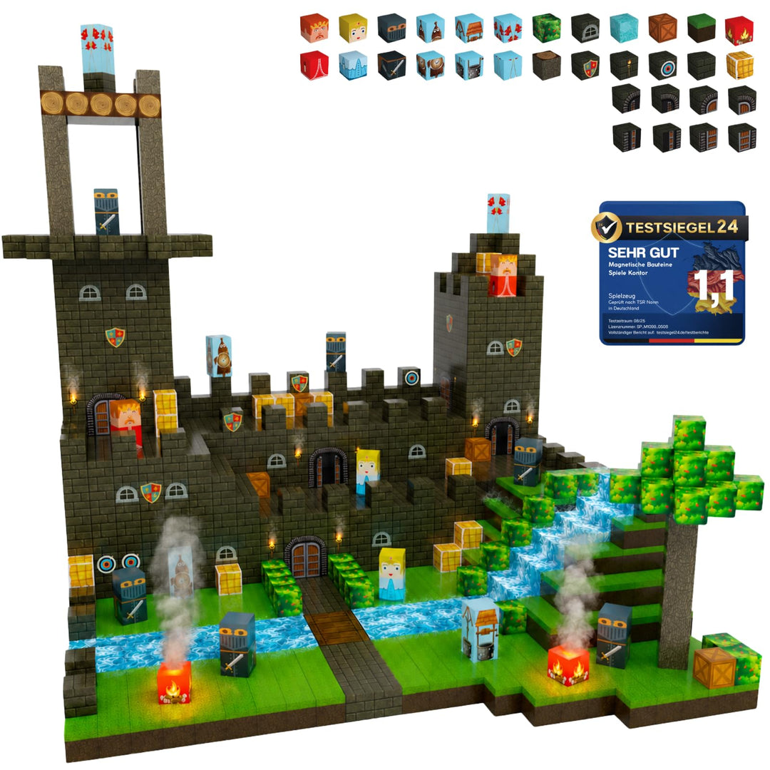 Spiele Kontor Magnetische Bausteine Ritterburg - 80 Stück Magnetbausteine | Kinderspielzeug für Jung