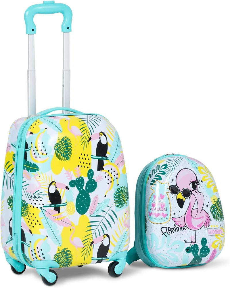 RELAX4LIFE Kinderkoffer mit Rollen, 2 TLG Kinder Kofferset, Koffer(16 inch) + Rucksack(12 inch), Rei