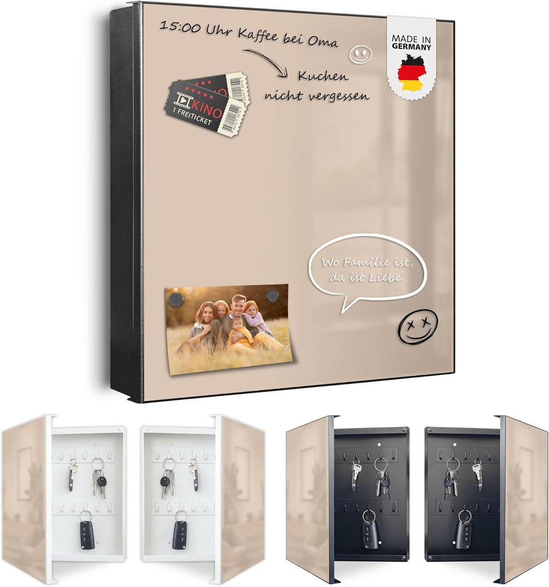 banjado Grosser Schlüsselkasten Metall - Schlüsselbox 30x30cm mit 32 Haken - Schlüsselkasten modern