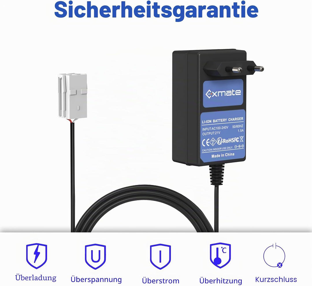 Exmate Ladegerät kompatibel mit 20V Li-Ion Akkus 50032492, 50032774, WA3230, WA3231 / Output 21V, 1,