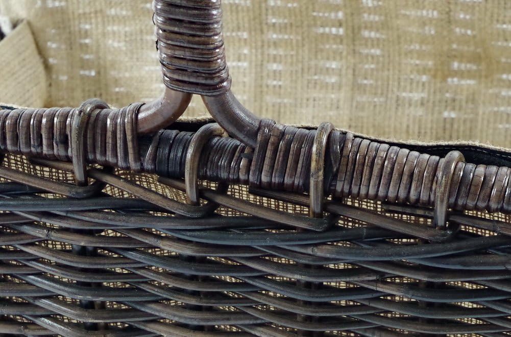 Kobolo Holztrage Holzkorb für Kaminholz - eckig aus Rattan-Krabu mit Jutefutter ausgestattet Braun