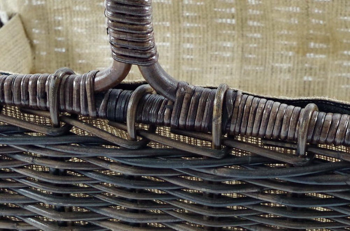 Kobolo Holztrage Holzkorb für Kaminholz - eckig aus Rattan-Krabu mit Jutefutter ausgestattet Braun