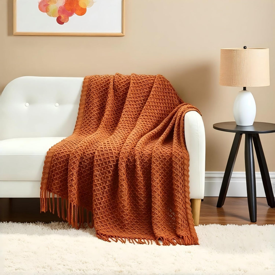 CREVENT Boho-Strickdecke im Landhausstil für Couch, Sofa, Sessel, Bett und Wohnkultur – weich, warm,
