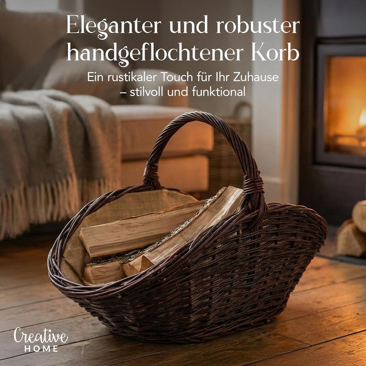 Creative Home Gross Holztrage Rattan Kaminholzkorb Kaminkorb Tragekorb | 64 x 39 x 43 cm | Oval Holz