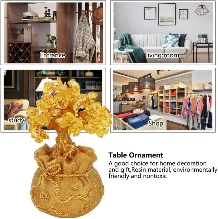 HERCHR Gold Geld Baum, Feng Shui Baum Citrin Geld Baum Harz Glücksbaum Bonsai Statue Office Home Dek