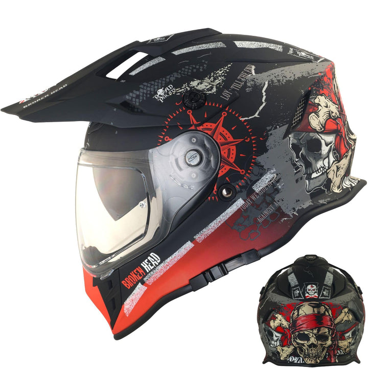 Broken Head Road Pirate VX2 Motorradhelm - Enduro Motocross-Helm - Cross-Helm mit Visier und Sonnenb