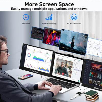 Maxfree Laptop Bildschirm Erweiterung 14-Zoll, Full HD, 1920x1080P, 16:9, IPS Panel, HDMI/Type-C Plu