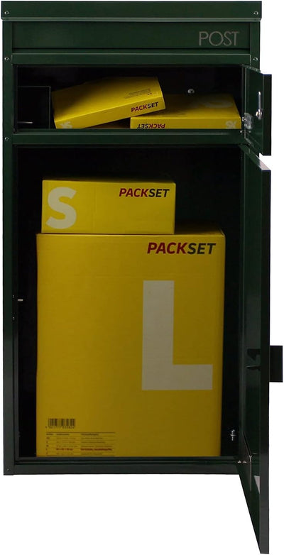 Paketbriefkasten Safepost 65 Paketbox racinggreen (RAL 6009) grosser Briefkasten grün mit Paketfach