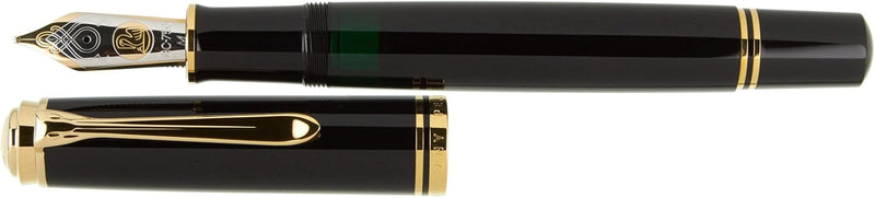 Pelikan Füllhalter Souverän 1000, Schwarz, Feder B (breit), hochwertiger Kolbenfüller im Geschenk-Et