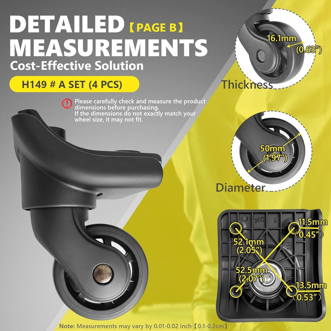 Tobeso-Nuoze Replacement Luggage Wheel 4 Stück Kofferrollen Ersatzrollen Ersatzräder für Koffer Repa