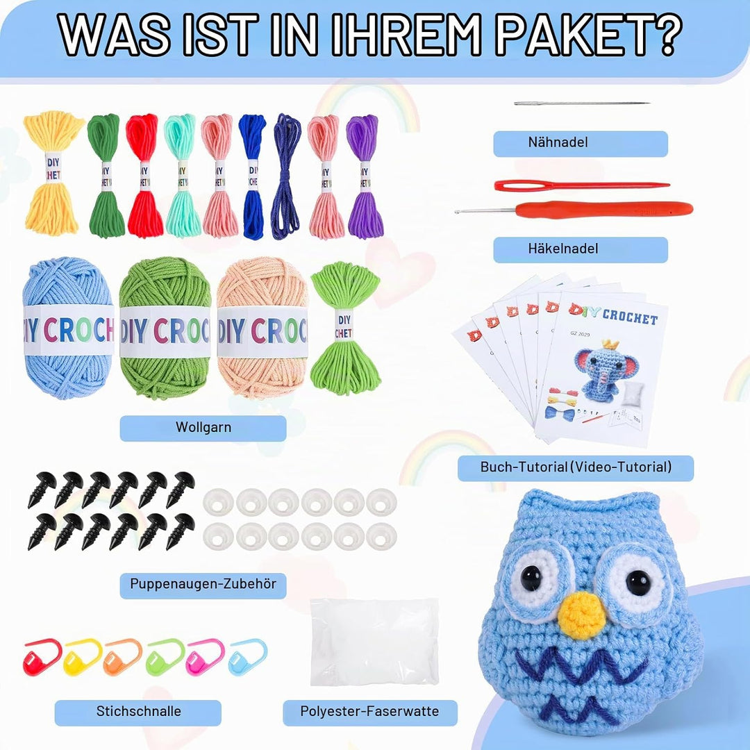 ZCOINS Mini Amigurumi Häkelset, 6 niedliche Tiere für Anfänger mit Videoanleitung(Englisch), Komplet