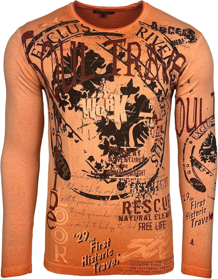 Herren Longsleeve T-Shirt Moderner Männer Langarmshirt Langarm Sweatshirt 704, Orange