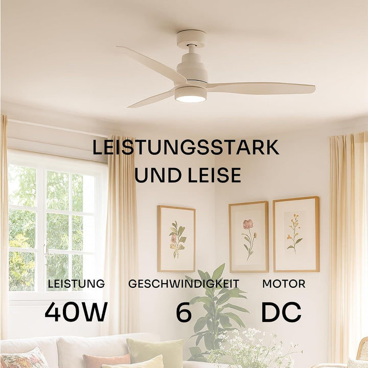 Mellerware - Deckenventilator mit Fernbedienung Brizy Bright | 45 W | 6 Geschwindigkeiten | Ultra le