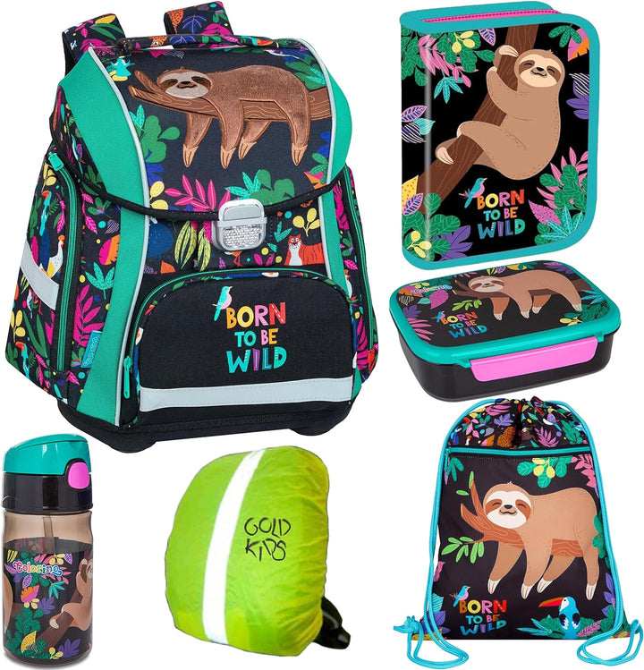 Goldkids Schulranzen Born to be wild Schulranzen-Set Kinderrucksack, Federmappe, Schuhbeutel, Trinkf