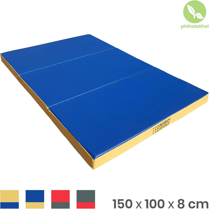 Turnmatte Klappbar 150 x 100 x 8 cm, RG-25, Gymnastikmatte, (25kg/m³), MADE IN GERMANY Blau/Gelb, Bl