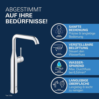 GROHE Essence - Waschtischarmatur (wassersparend, XL-Size, mit Temperaturbegrenzer), chrom, 32901001