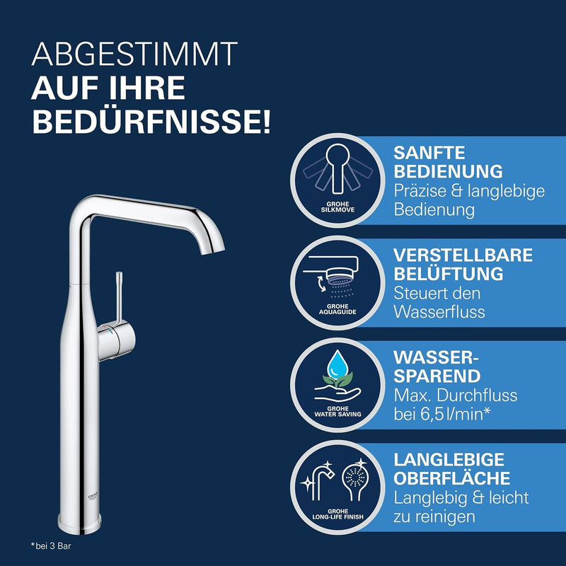 GROHE Essence - Waschtischarmatur (wassersparend, XL-Size, mit Temperaturbegrenzer), chrom, 32901001