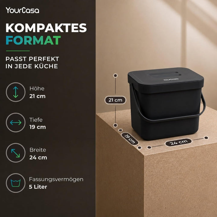 YourCasa Biomülleimer Küche 7L - Komposteimer zum Einhängen mit Sieb - Spülmaschinenfest - Biomüll B
