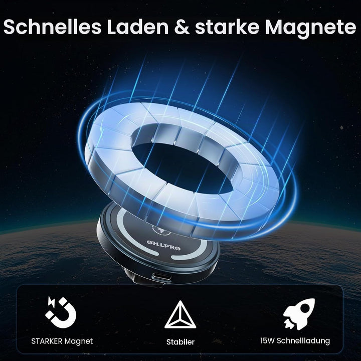 Kompatibel 15W Qi Ladegerät Magsafe Autohalterung 【Alulegierung】, Kabelloses Magnet Auto Lüftung Han
