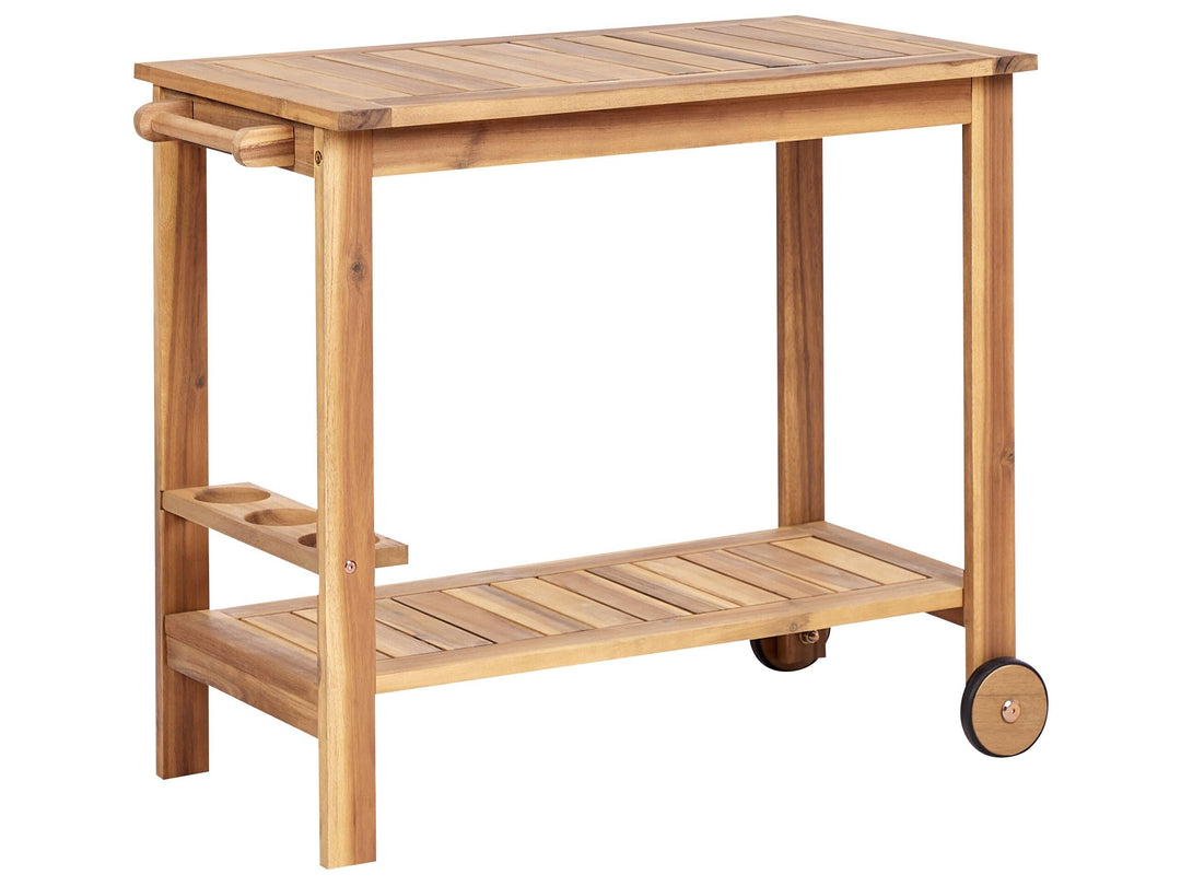 Beliani Küchenwagen 2 Etagen zertifiziertes Holz Hellbraun rollbar 3 Halter Sassari II