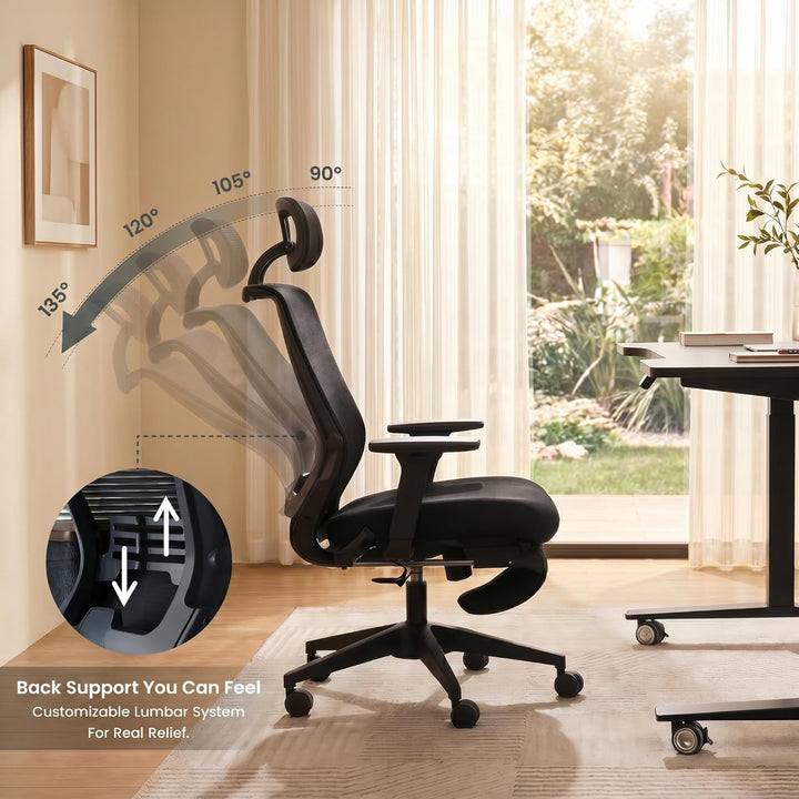 FLEXISPOT Ergonomischer Bürostuhl, Foldex, klappbarer Bürostuhl für Kleine Räume mit Lendenwirbelstü