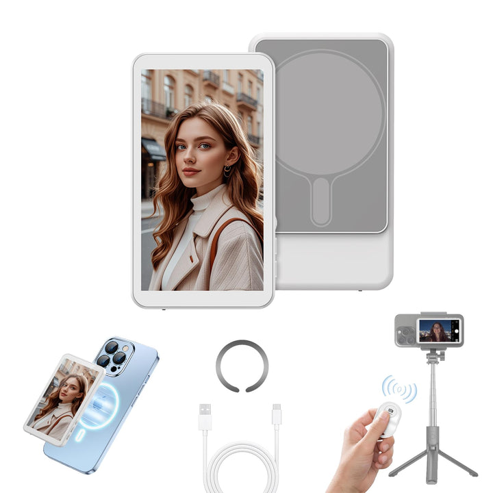 handlicher Selfie-Monitor-Bildschirm für iPhone & Android - Magnetischer Vlog-Selfie-Spiegel für Tel