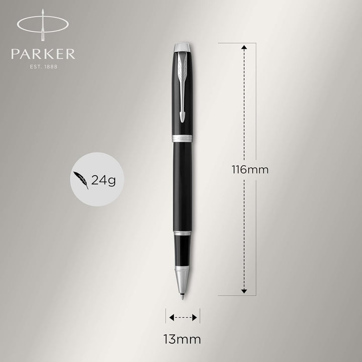 Parker IM Tintenroller | schwarze Lackierung mit Chromzierteilen | feine Spitze | Schwarz | Geschenk