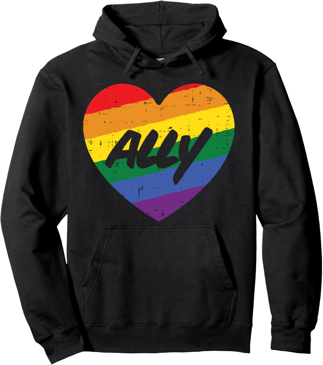 Ally Heart Gay Rainbow Pride Flag LGBTQ Support Men Women Pullover Hoodie