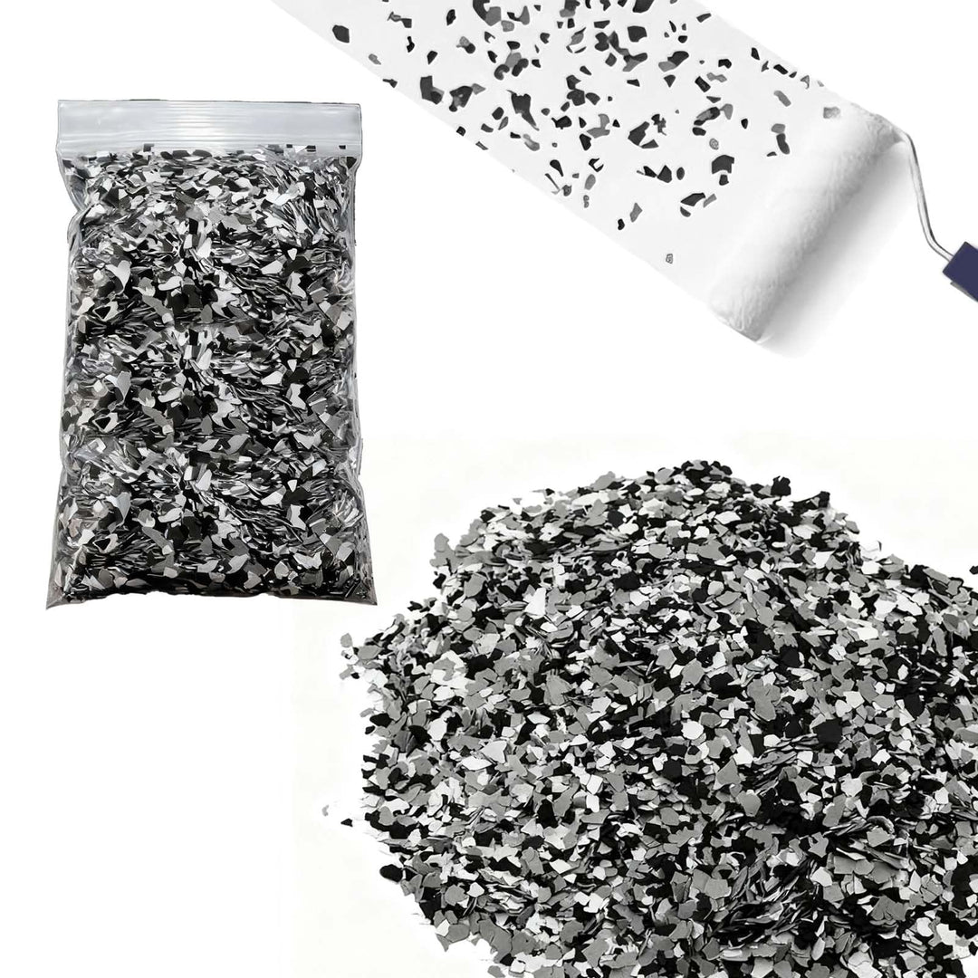 1000g Epoxid Farbchips für Garagenbodenbeschichtung, Dekorflocken Schwarz Weiss Grau, Betonbodenbesc