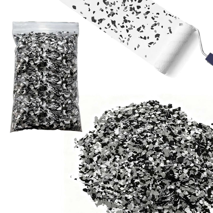 1000g Epoxid Farbchips für Garagenbodenbeschichtung, Dekorflocken Schwarz Weiss Grau, Betonbodenbesc