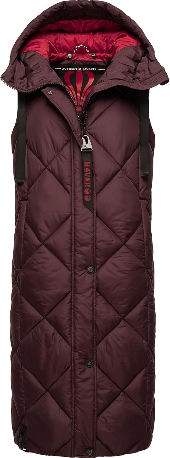 Navahoo warme Damen Winter Steppweste lang mit Kapuze Schnuckel XS-XXL S Wine, S Wine