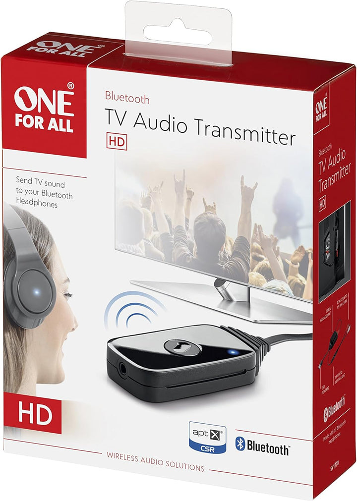 One For All Bluetooth Audio-Sender - Übertragung des Fernsehtons auf Bluetooth-Kopfhörer - USB-Speis