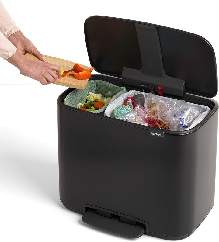Brabantia Bo Treteimer 11 plus 23 L Abfalleimer, Metall, Matt schwarz, 54 x 36.5 x 44 cm, 1 Einheite