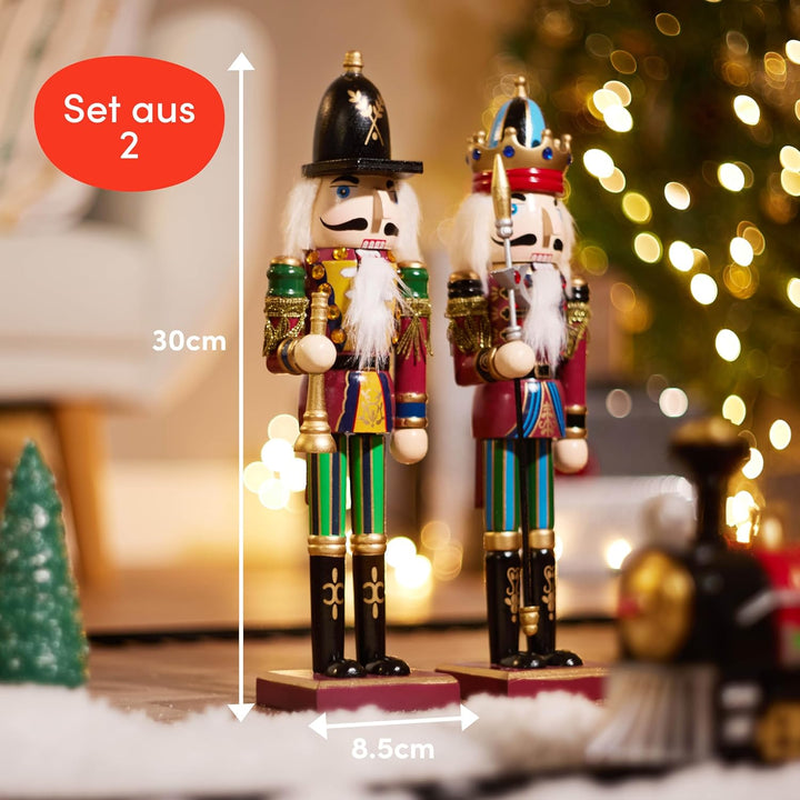 THE TWIDDLERS 2 Grosse Holz Weihnachten Nussknacker Figuren, 30cm - Klassische Weihnachtsdekoration
