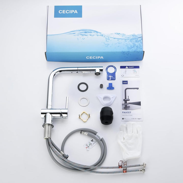 CECIPA Hochdruck Wasserhahn Küche Ausziehbar, Küchenarmatur mit Brause Zwei Strahlarten, Armatur Küc