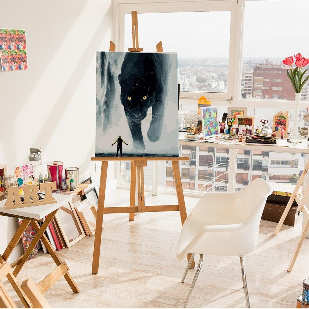 Artnapi Malen nach Zahlen Erwachsene mit Rahmen | DIY Handgemalt | Tiere - Riesiger Puma | Kit für A