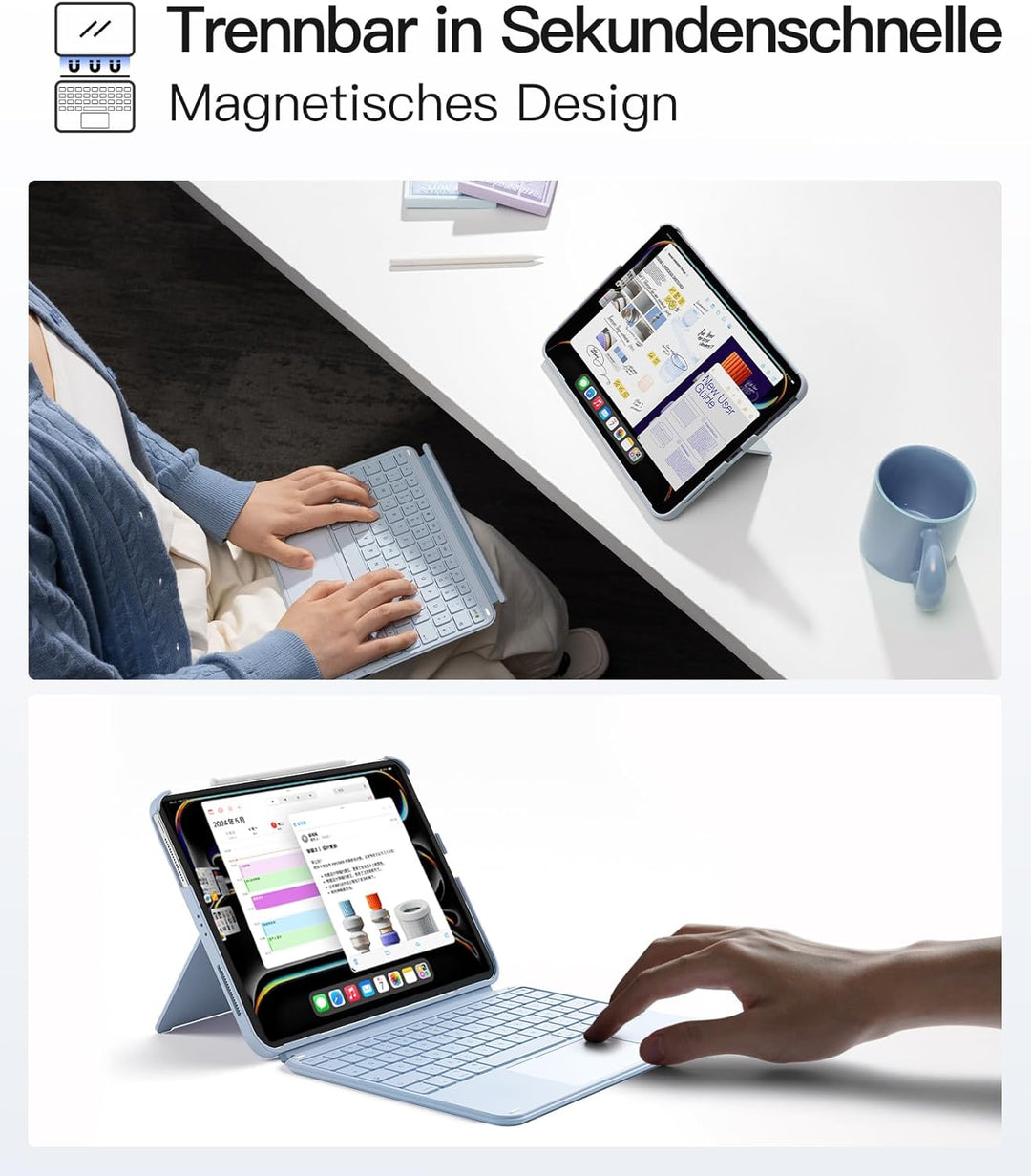 Inateck Hülle mit Tastatur für iPad Pro 11 2024, ACE Touch Ultraleichte Tastatur Abnehmbar, mit Touc
