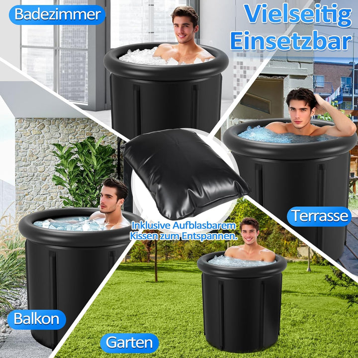 Eisbad Eisbaden Tonne 80 cm, Faltbare Badewanne 390L mit Abdeckung, Eistonne für Zuhause, Kältethera