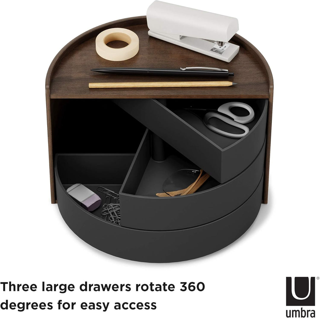 UMBRA Moona Schmuckaufbewahrung, Makeup Accessoire Organizer mit drehbaren Schubfächern, Schwarz/Wal