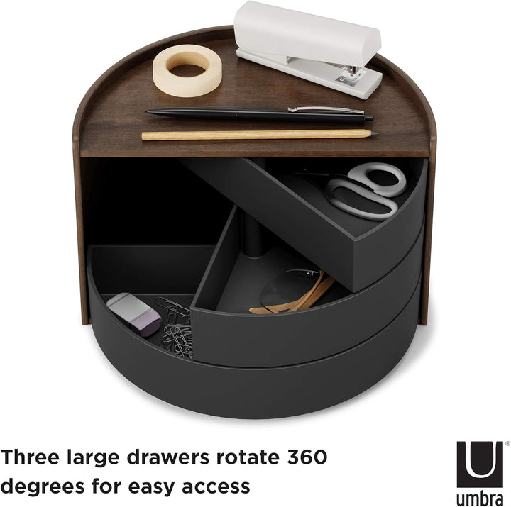 UMBRA Moona Schmuckaufbewahrung, Makeup Accessoire Organizer mit drehbaren Schubfächern, Schwarz/Wal