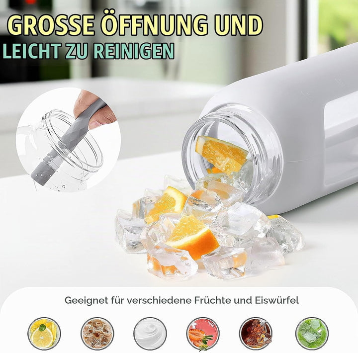 BLUEGO 700ml Glas Wasserflasche mit 2 Deckeln- One-Touch Verschlussdeckel und Griffdeckel Wiederverw