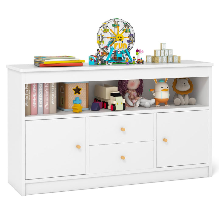 COSTWAY Spielzeugschrank Kinder, Kinderregal aus Holz, Kinderschrank mit 2 Schubladen & 2 Türen, Spi