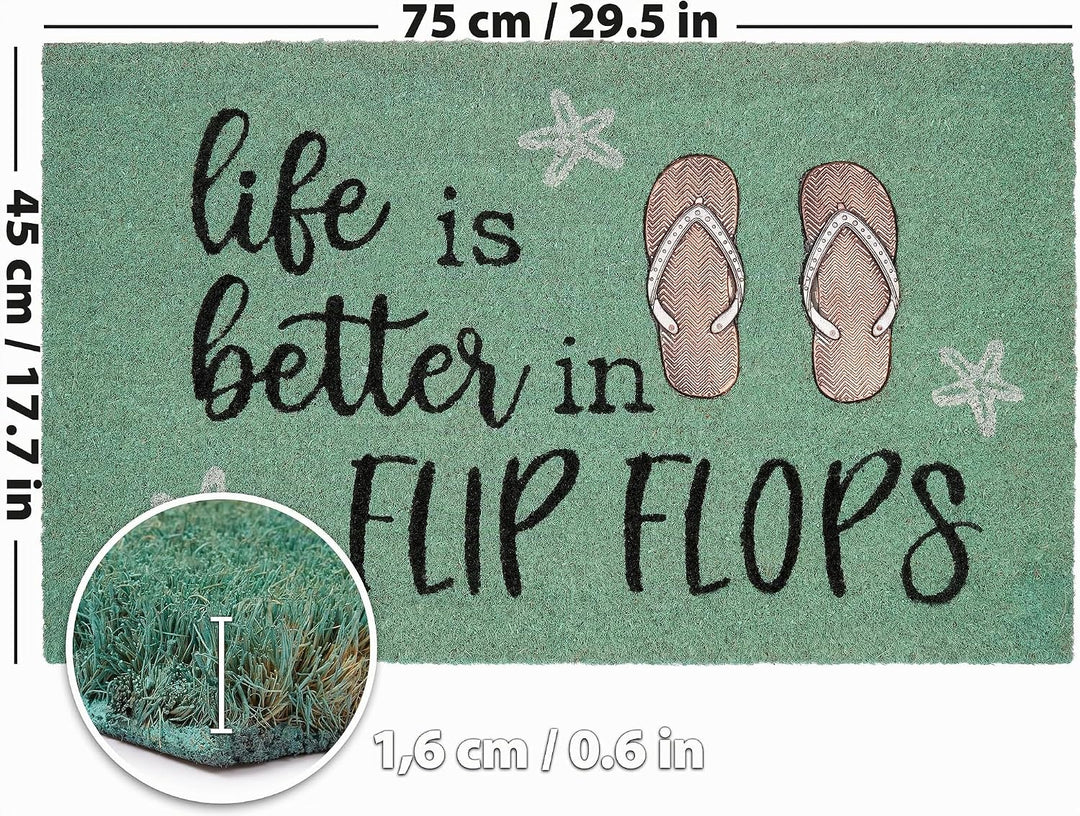 BRUBAKER Fussmatte für Aussen und Innen - Life is Better in Flip Flops - 45 x 75 cm Schmutzfangmatte