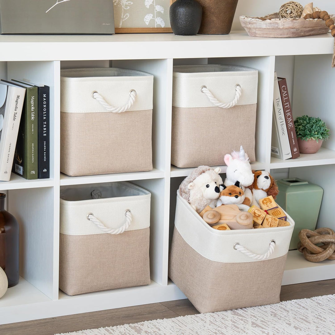 OrganiHaus Aufbewahrungsbox 28x28cm 4er-Set, Würfelkörbe aus Stoff mit Seilgriffen, Faltbare Aufbewa