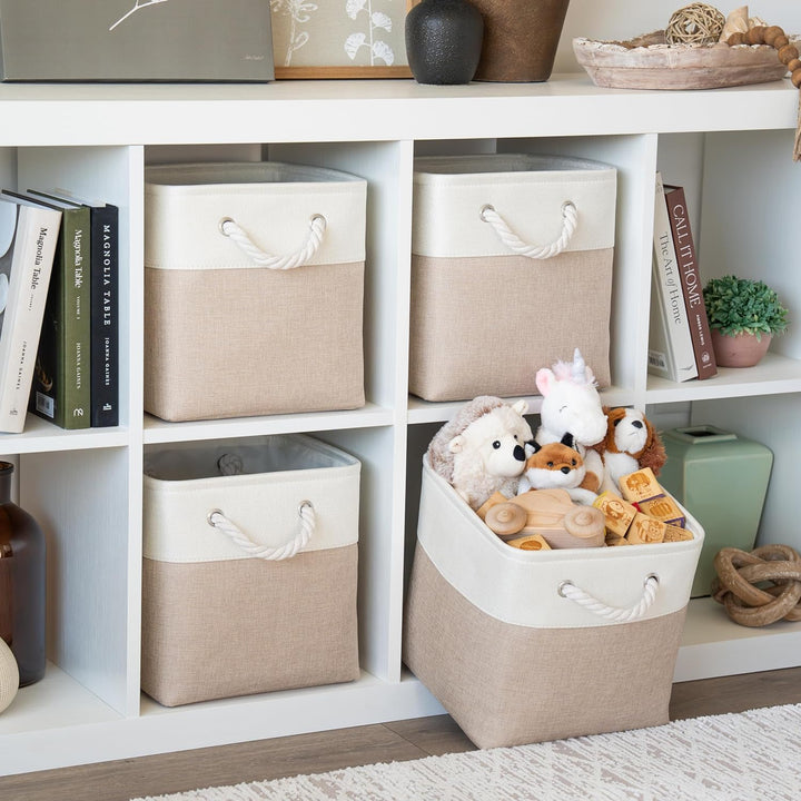 OrganiHaus Aufbewahrungsbox 28x28cm 4er-Set, Würfelkörbe aus Stoff mit Seilgriffen, Faltbare Aufbewa