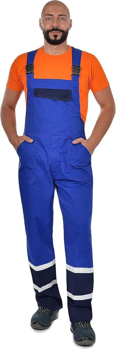 BWOLF Char Latzhose Herren Arbeitshose Schutz-Latzhose Herren mit Reflektierenden Elementen - Blau/G