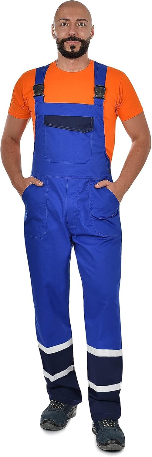 BWOLF Char Latzhose Herren Arbeitshose Schutz-Latzhose Herren mit Reflektierenden Elementen - Blau/G