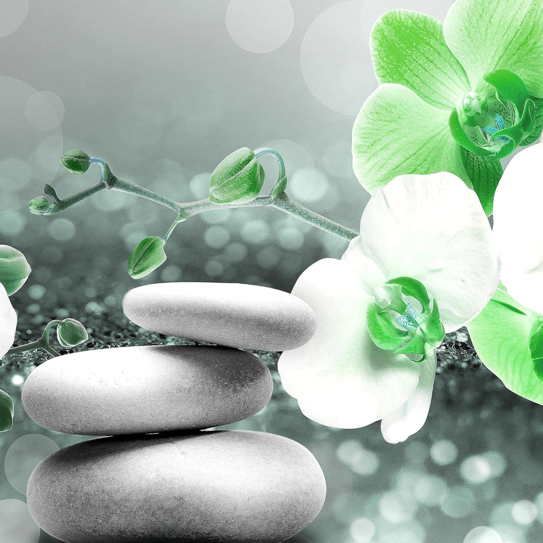 Runa Art Wandbilder Blumen Orchidee 5 Teilig Bild auf Vlies Leinwand Deko Wohnzimmer Spa Grau Türkis